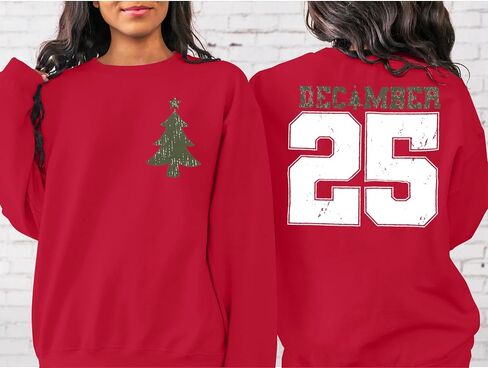 JINTING Christmas Sweatshirts for Women December 25 Graphic Sweater Classic Christmas Tree Pullover Blouse in Saudi Arabia