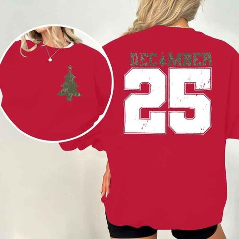 JINTING Christmas Sweatshirts for Women December 25 Graphic Sweater Classic Christmas Tree Pullover Blouse in Saudi Arabia