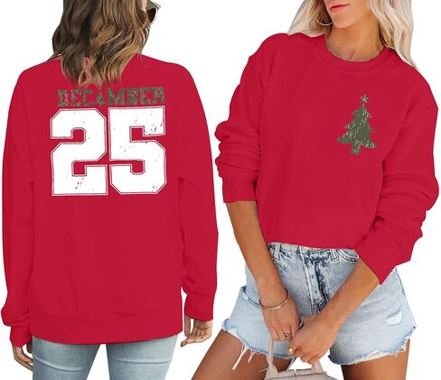 JINTING Christmas Sweatshirts for Women December 25 Graphic Sweater Classic Christmas Tree Pullover Blouse in Saudi Arabia