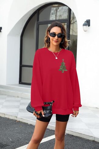 JINTING Christmas Sweatshirts for Women December 25 Graphic Sweater Classic Christmas Tree Pullover Blouse in Saudi Arabia