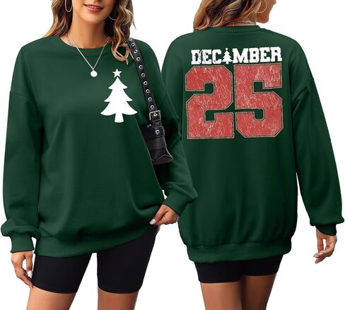 JINTING Christmas Sweatshirts for Women December 25 Graphic Sweater Classic Christmas Tree Pullover Blouse in Saudi Arabia