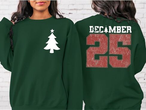 JINTING Christmas Sweatshirts for Women December 25 Graphic Sweater Classic Christmas Tree Pullover Blouse in Saudi Arabia