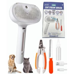 Cat Steam Brush, 3-In-1 Cat Grooming Kit: Spray Cat Brush with USB Rechargeable Self Cleaning Cat Brush, for Long and Short Hair Dogs and Cats