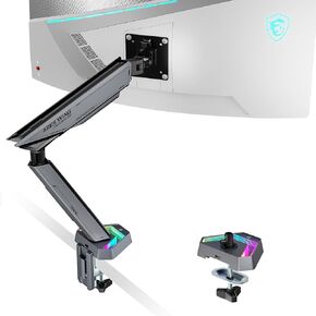 Single Arm Monitor Mount for 17-45 inches Monitors,Holds 35.2lbs,Heavy Duty Monitor arm with 20 RGB Lighting Effects,Ultrawide Monitor Arm for Curved Flat Monitors, Gray