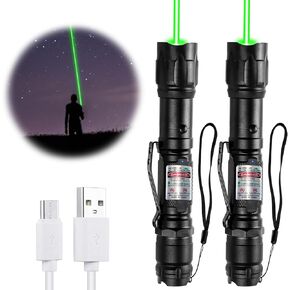 [2 Packs] Rechargeable Professional Green Beam Flashlight Long Distance Range for TV/LED/LCD Screens Tactical Flashlights Presentation Office/Outdoors/Astronomic/Construction [002]
