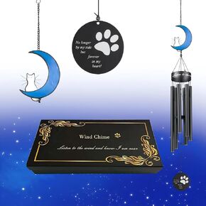 Cat Memorial Wind Chime 43" Loss Sympathy Gift Metal Music Chimes A Good Remembrance Present Memory Souvenir Can be Used As Two Wind Chimes to Decorate Garden