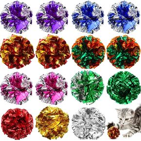 Silkfly 15 Pcs Polyester Film Crinkle Balls Cat Toys 2.36" Interactive Crinkle Ball, Colorful Balls Chew Toy for Cat Chase Ball Toys Attract Cats for Indoor Cats and Kittens to Keep Fit and Active