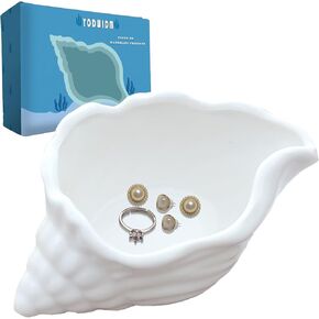 Conch Jewelry Tray, White Ceramic Jewelry Dish, Shell Trinket Dish, Earring Ring Holder Dish Ocean Coastal Decor Jewelry Plate Tray Key Bowl for Jewelry Home Room Beachy Decor Birthday Gift