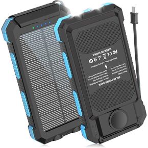 Power Bank, Solar Charger, 49800mAh Portable Charger for Phone&Apple Watch Wireless with PD 20W QC3.0 Fast Charging Built-in Type-C Cable Compatible with iPhone etc, LED Flashlight Perfect for Camping