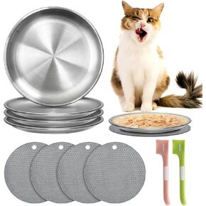 4 Pcs Wide Whisker Friendly Cat Dishes Set 7.9", Stainless Steel Cats Bowls, Shallow Food Bowl, Indoor Kitten Feeding Wet & Dry Food Dish to Prevent Whisker Fatigue (4pcs-20cm)