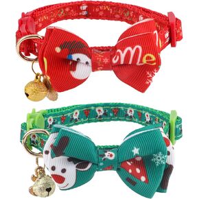 2pcs Christmas Bow Tie Cat Collar, Adjustable Snowman Cat Collars with Bells Christmas Kitten Collars Cute Holiday Kitten Collar Christmas Accessories for Cats Dogs