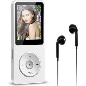 32GB MP3 Player with Bluetooth 5.0 Music Player with HD Speaker Supports Photos/Video Play/FM Radio/Voice Recorder/E-Book Reader,Portable Mini Design Ideal for Sport & Learn-White
