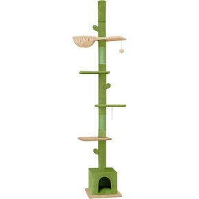 96.5"-108" Floor to Ceiling Cat Tree Adjustable Height 5-Tier Cat Tower with Scratching Posts, Cozy Condo, Cat House for Indoor Cats (Green)