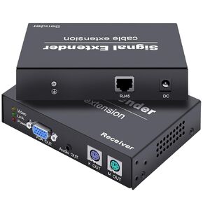 VGA KVM PS2 Extender, VGA PS2 KVM Extender Over Cat5e/6/7 Network Cable Up to 394FT(120M), Plug and Play, Zero Delay Transmission, KVM Extender VGA Support All Operating Systems