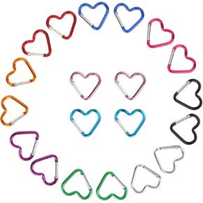 20Pcs Heart Shaped Carabiner,Aluminum Heart Keychain,10 Colors Heart Keychain Clip for Dog Leash Water Bottle Holder,Outdoor Travel Walking
