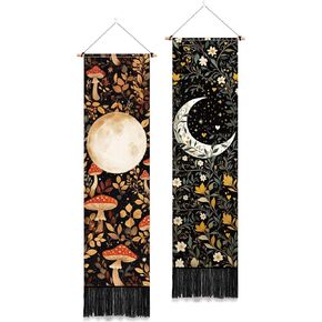 PLIGREAT 2 Pack Mandala Pattern Tapestry, Bohemian Wall Tapestry Vertical Wall Hanging with Tassels Aesthetic Wall Tapestry for Bedroom Living Room Long Narrow Wall Hanging Housewarming Gift, 52"x13"