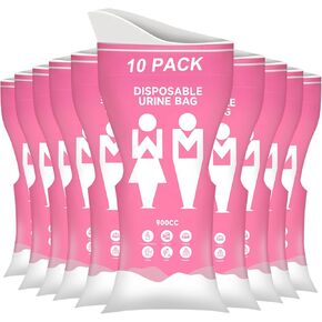 10 Pack Disposable Urine Bags, 900ML Pee Bags for Travel for Men Women, Disposable Urinal Bags and Unisex Urinal Bag, Vomit Bags, Pee Bag for Traffic Jams, Camping, Pregnant, Patient