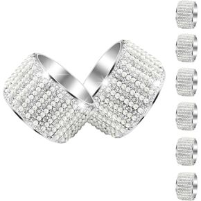 Gold Napkin Rings Set of 6,Pearl Diamond Napkin Buckles Rhinestone Bling Napkin Holders for Wedding, Valentine's Day, Birthday, Holiday Party Dinner Table Decoration