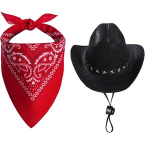 Pet Cowboy Costume Halloween Costumes for Small Pet Dogs Cat Cowboy Hat with Bandana Scarf Set Party Accessories (Pink, Small)