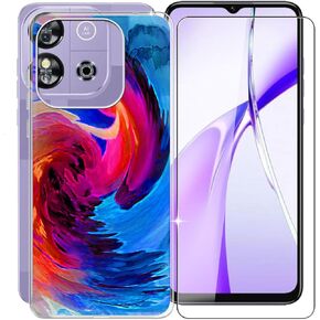 for Oukitel C57 Pro Case + Tempered Glass Screen Protector, Clear Soft Silicone TPU Bumper Shell, Ultra-Thin Anti-Fall Back Cover for Oukitel C57 Pro (6.52") - XV52