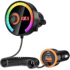 Bluetooth Car Adapter 5.4 FM Bluetooth Transmitter, [Fly LED Light Design][PD36W&QC3.0 Fast Charging], Radio Music Player Supports Hands-Free Siri Google Assistant (Black)