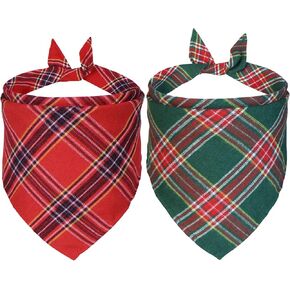 2 Pack Christmas Dog Bandanas, Multi Sizes Plaid Dog Christmas Bandana Scarf Holiday Christmas Bandanas for Medium Large Dogs (Christmas-2, Large)
