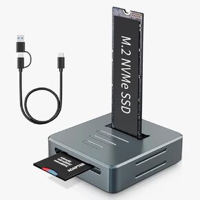 Aluminum M.2 NVMe SSD Enclosure Docking Station & SD Reader Adapter, M.2 to USB Adapter 10Gbps, Fast Heat Dissipation, Support NVME M-Key/(B+M) Key SSDs Dock, Gray