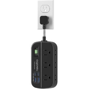 Short Extension Cord Surge Protector, 6 AC Outlets with 4 USB Fast Charge (5V/3.4A 17W), 3' Mini Extension Cord, Small Compact Power Strip, Flat Outlet Extender, 1080J for Home Office Dorm