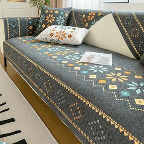 Chenille Sectional Couch Covers, Boho Style Jacquard Sofa Slipcover Bohemian Geometric Pattern Furniture Protector