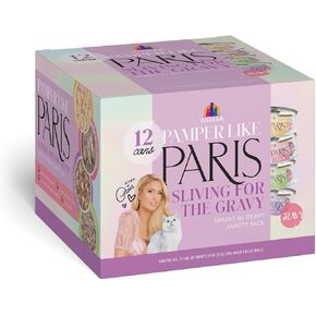 Weruva Paris Hilton Pamper Like Paris Natural Grain Free Wet Cat Food, Sliving for The Gravy Variety Pack, 2.47oz Can (Pack of 12)