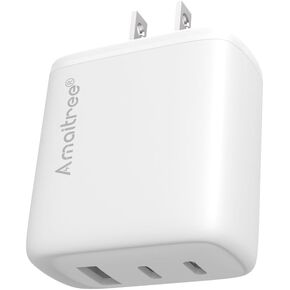 USB C Charger 65W,3-Ports GaN Fast Charging Travel Charger, Support PPS PD 3.0 USB-C Wall Charger for MacBook/Dell/iPhone Series/Tablet/Dell/Samsung Galaxy Series/Motorola/Laptop etc - White