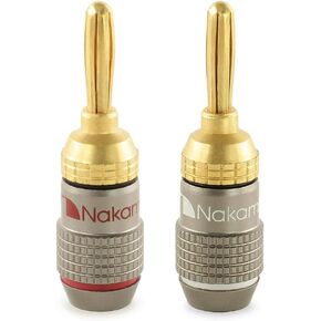 Nakamichi FanLock Excel Series 24k Gold Plated Banana Plug 10 AWG - 18 AWG Gauge Size 4mm for Speakers Amplifier Hi-Fi Stereo Home Theatre Radio Audio Wire Cable Quick Connector 2 Pcs (1-Pair)