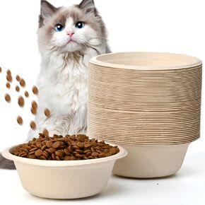 Disposable Cat Food Bowls Paper Cat Bowls 12 Oz Travel Feeding Bowls for Small Dog Kittens Puppies, Wet and Dry Food (50 Pack)