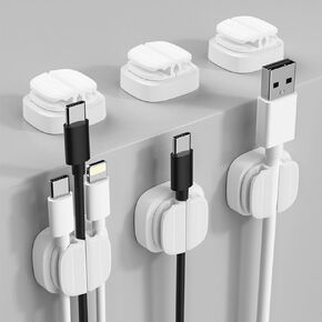 3-in-1 Cable Spring Holder Clips White 3 Pack Self Adhesive Cord Holder Under Desk Cable Management for Home,Office,Car,Desk,Nightstand
