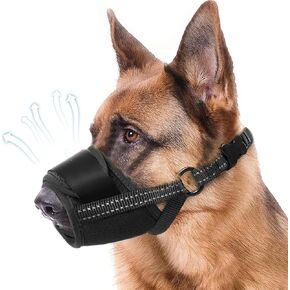 Dog Muzzle for Medium Large Dogs, Nylon Mesh Puppy Muzzlesto Anti & Prevent Biting Barking Chewing Breathable Mouth Cover with Adjustable Hook and Loop for Panting (Black, XL)
