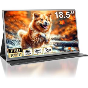 شاشة محمولة مقاس 18.5 بوصة، شاشة كمبيوتر محمول FHD IPS 1080P USB C HDMI للألعاب، شاشة رفيعة للغاية مع حامل ومكبر صوت غير مرئي، التوصيل والتشغيل، شاشة خارجية لأجهزة الكمبيوتر المحمول PC Mac Xbox PS5/PS4 Switch in Kuwait