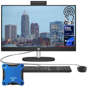 HP 24" Ultra 5 Business AI All-in-One Desktop, 23.8" FHD Touchscreen, Intel Core Ultra 5 125U, 64GB DDR5 RAM, 1TB SSD, Wired KB & Mouse, IR Camera, Wi-Fi 6, W11P, With A-DATA 512GB External SSD Bundle