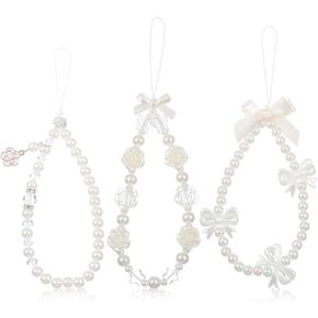 Beaded Phone Wrist Strap, 3 Pcs Butterfly Bow Knot Phone Charms Cute Phone Charm Strap Y2k Aesthetic Phone Chain Phone Wrist Strap for Phone Case Women Phone Keychain Decoration