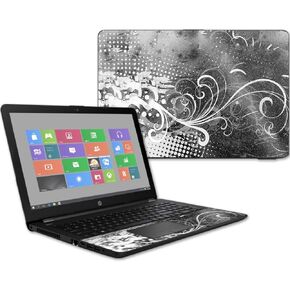 MightySkins Glossy Glitter Skin for HP 15t Laptop 15.6" (2017) - Black Flourish | Protective, Durable High-Gloss Glitter Finish | Easy to Apply, Remove, and Change Styles | Made in The USA