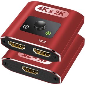 HDMI Switch Splitter 4K@60Hz, Aluminum Bi-Directional HDMI 2.0 Switcher, HDMI Splitter 1 in 2 Out/ 2 in 1 Out, Support 4K 3D HDR for Xbox, PS5/4/3, Fire Stick, Roku, HDTV, Projector, Computer(red)
