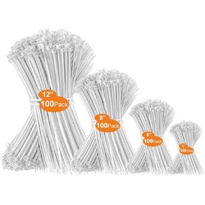 Cable Zip Ties, 400 Pack White Assorted Sizes 12+8+6+4 Inch, Multi-Purpose Self-Locking Nylon Cable Cord Management, Plastic Wire Ties for Home, Office, Garden, Workshop