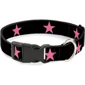 Dog Collar Plastic Clip Star Black Pink 15 to 26 Inches 1.0 Inch Wide