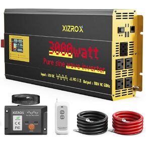 3000 Watt Pure Sine Wave Inverter,12V DC to 110V 120V AC Inverter, 9 Port with 4 AC /2 USB/ 2 Type C 60W+45W Fast Charging, LED Display, Wireless/Wired Remote Control for Camping, Outdoor, RV