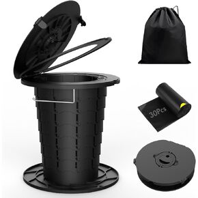 Portable Toilet for Kid Women - Retractable Camping Toilet With 30 Pcs Bags - 13.38 Inch Adjustable Height Folding Toilet - 330LBs Removable Emergency Toilet for Travel Car Outdoor Boat Hiking Fishing