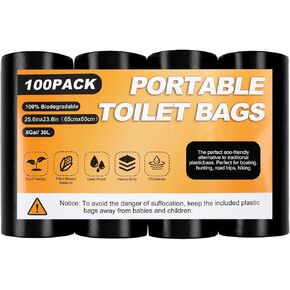 100 Portable Toilet Bags, Camping Toilet Bags,Toilet Replacement Bags, Biodegradable Porta Potty Bags, Toilet Waste Bags for 5 Gallon Bucket Toilet