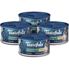 Blue Buffalo Tastefuls Natural Wet Cat Food Cans, Paté Style, Ocean Fish and Tuna Entrée 3-oz Cans (Pack of 4)