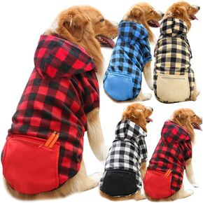 DOPI Big Dog Winter Coat Pet Plaid Hoodie Jacket Reversible Vest Cold Weather Dog Cat Clothes Pet Apparel for Medium Large Dogs Labrador Clothing (5XL,Blue)