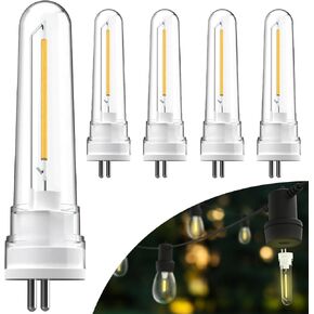 Sunco 12 Pack S14 LED Patio String Light Replacement Bulbs for Outdoors, 1W=4W, 2700K Soft White, Non-Dimmable, 50 Lumens, 2-Prong G5 Base, Wet Rated ETL