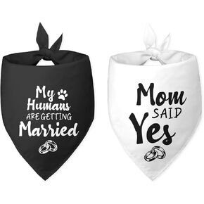 My Humans are Getting Married Mom Said Yes Dog Bandana White Black Dog Bandana Engagement Gift Funny Dog Bandana Wedding Photo Prop Pet Scarf Accessories for Pet Dog Lovers Gifts Pack of 2