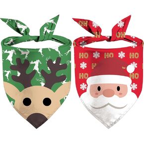 Christmas Dog Bandanas, Santas Claus and Elk Deer Puppy Dog Kerchief Reversible and Adjustable New Year Xmas Dog Scarfs 2 Pack (Christmas-03)